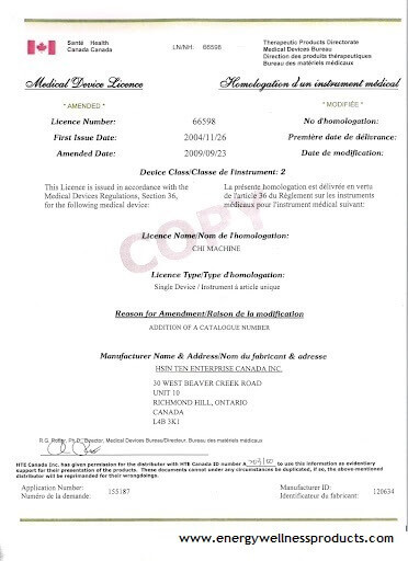 Sun Ancon Chi Machine Health Canada Medical Certificate